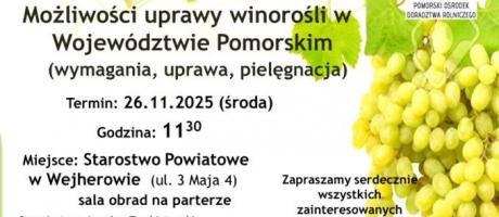 Zaproszenie na wykład dotyczący uprawy winorośli - 26.11.2025 Starostwo Powiatowe w Wejherowie